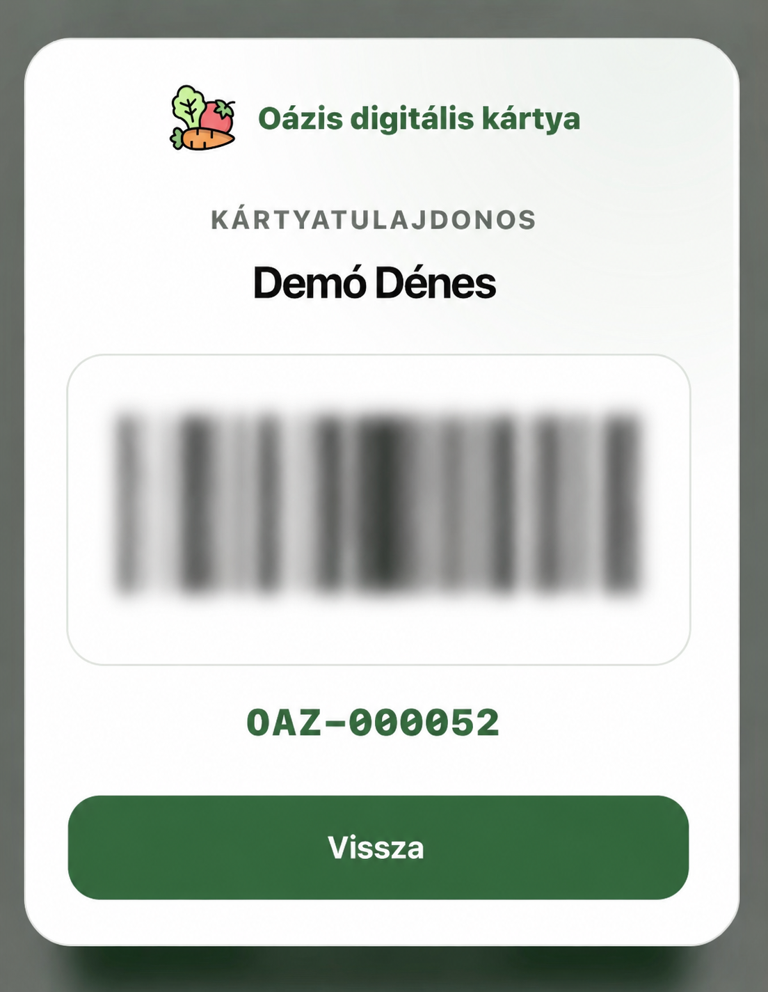 Oázis kártya és Pontgyűjtő QR-kód