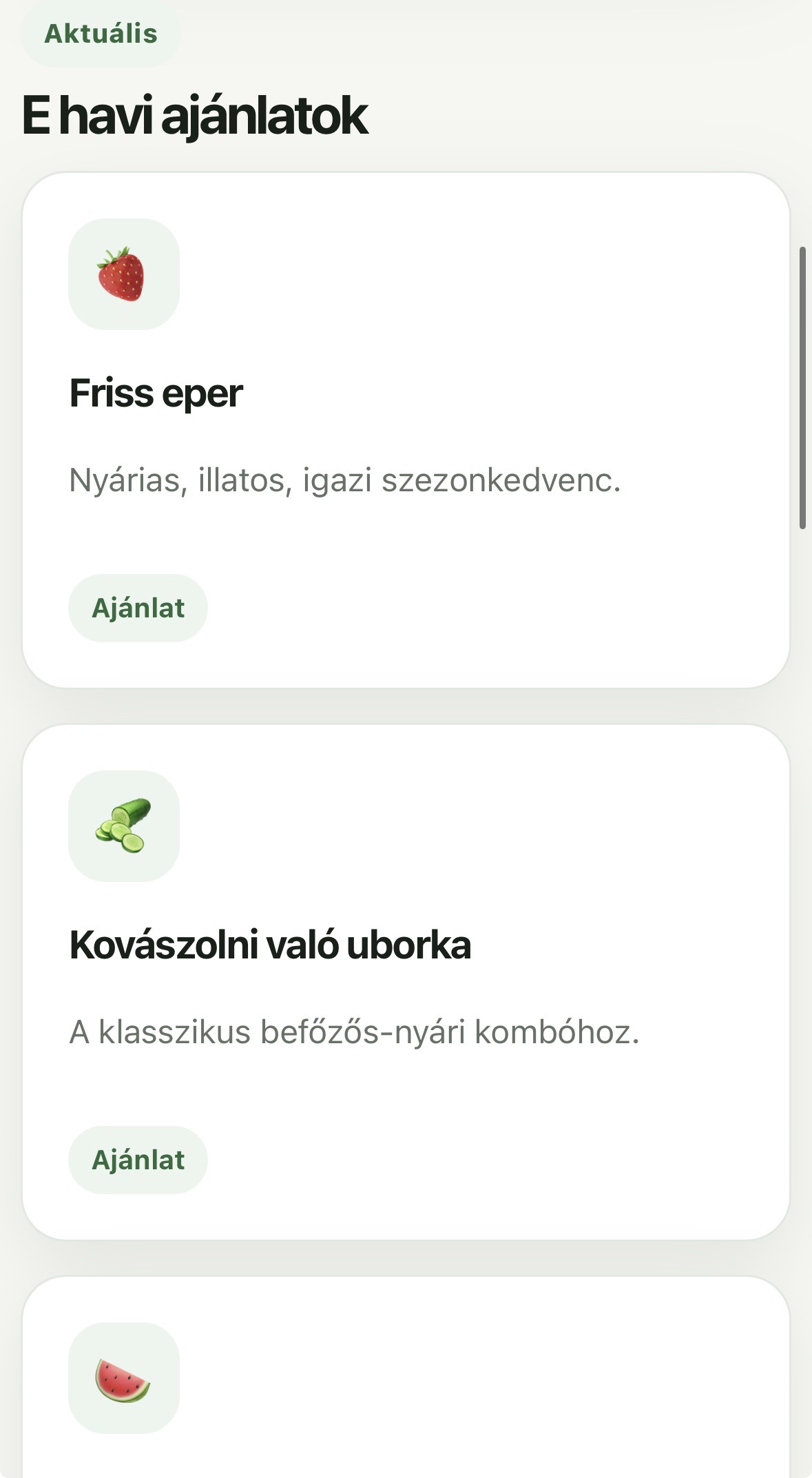 E havi ajánlatok blokk