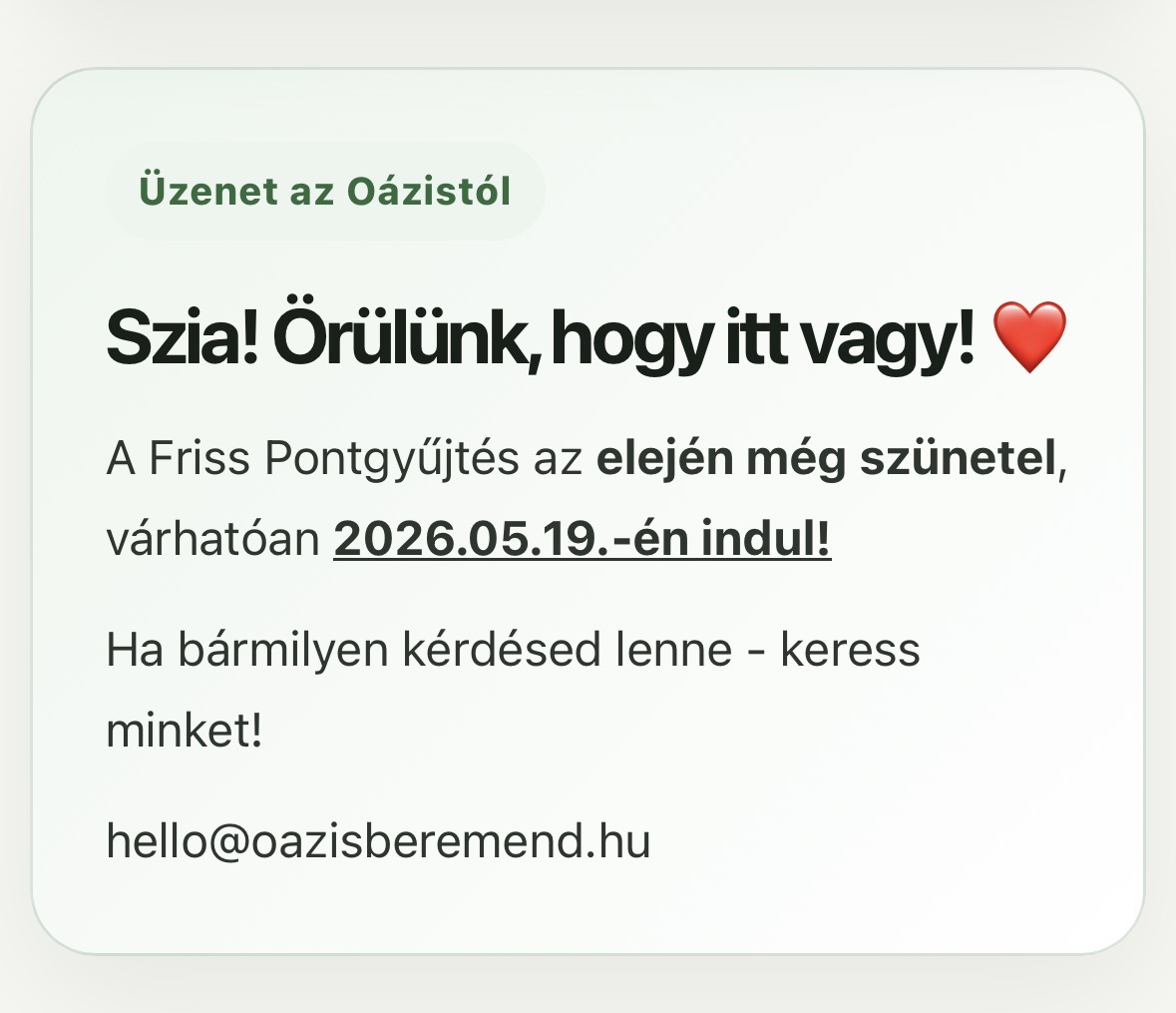 Oázis értesítési beállítások