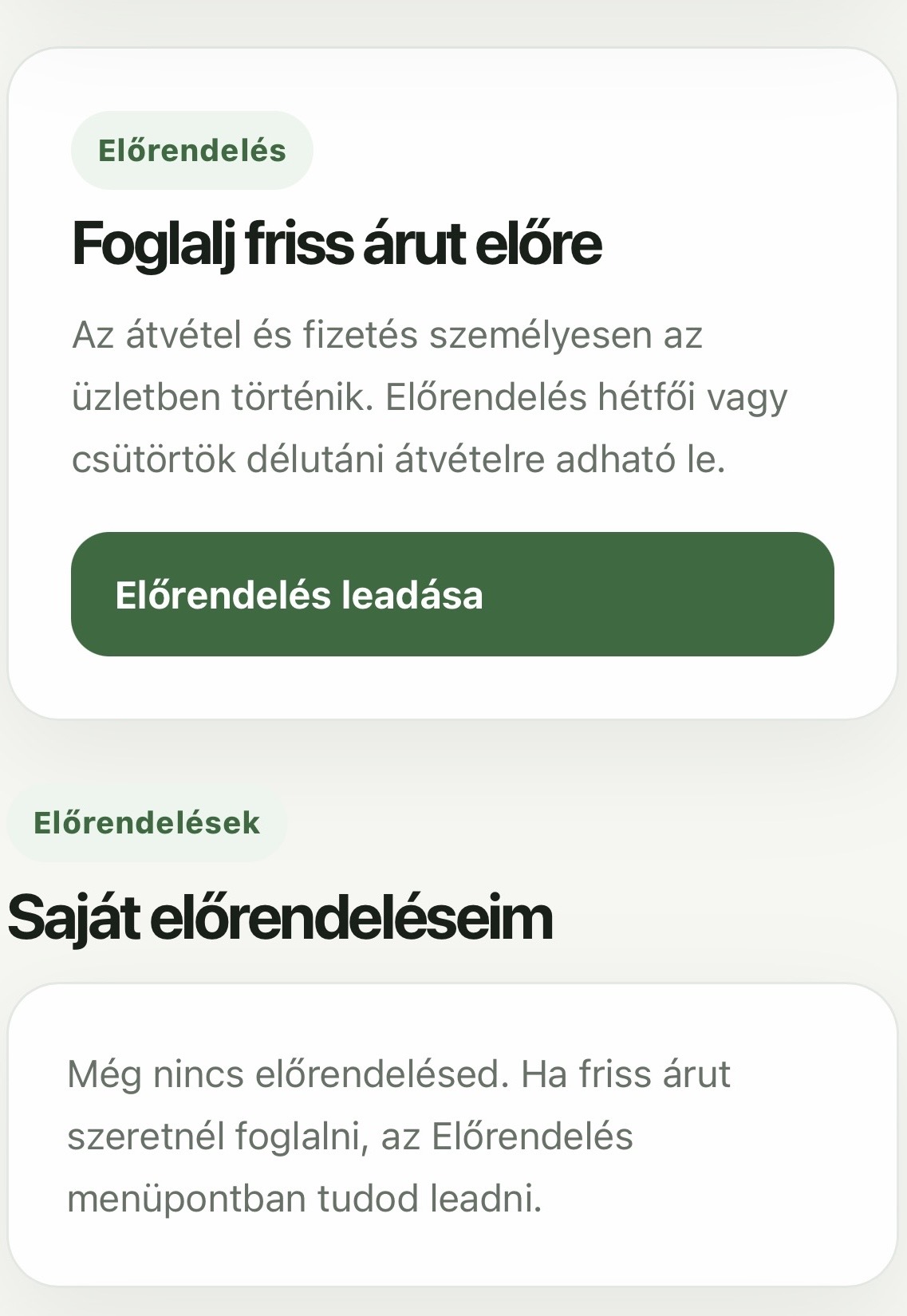 Aktív előrendelés státusz blokk