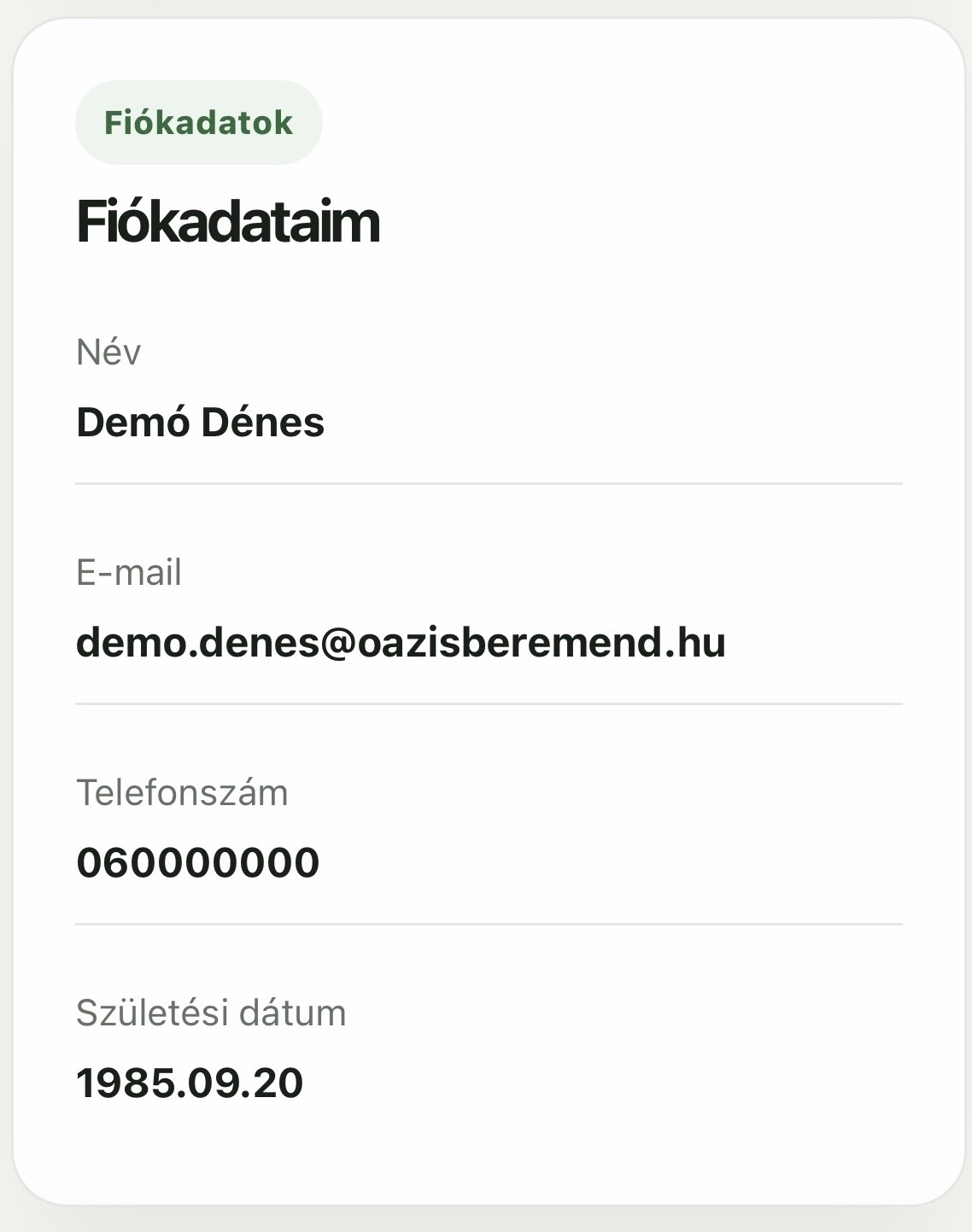 Beállítások oldal
